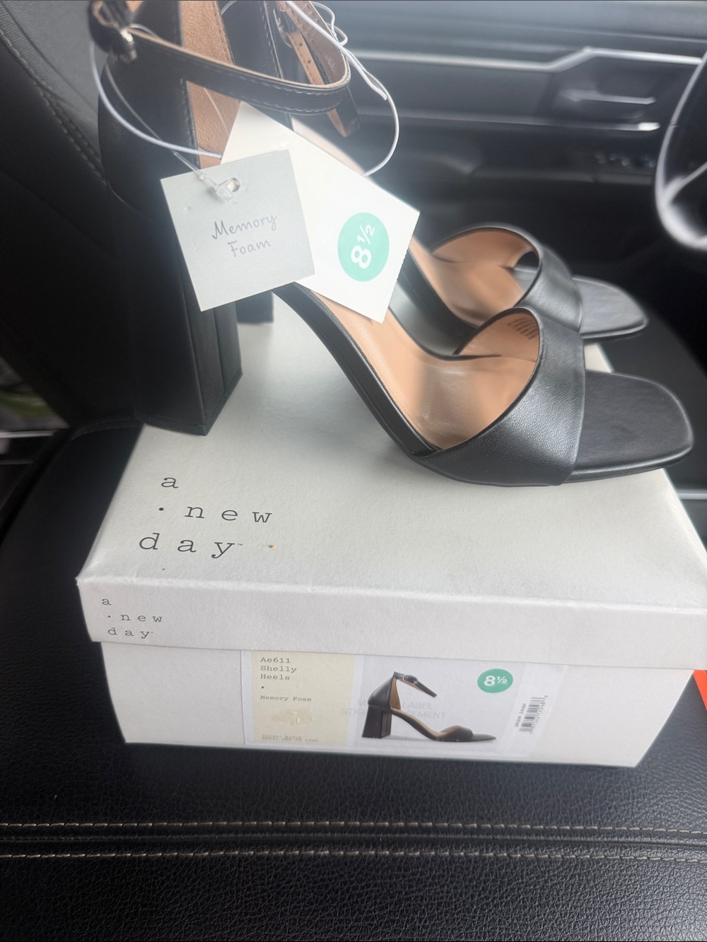 a new day Black Block Heel Ankle Strap Sandals